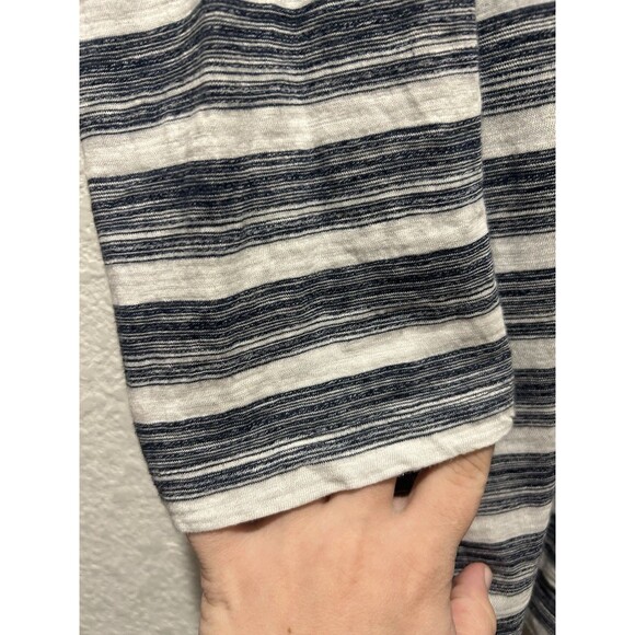 T by Talbots Tee Top Women Large Bow Back Strech 3/4 Sleeve Blue White Striped - Picture 4 of 7